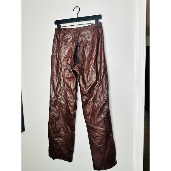 VEDA Brown Leather Trousers Zip Up Fly Button Closure Wide Leg Pants Size 4 - Picture 14 of 16